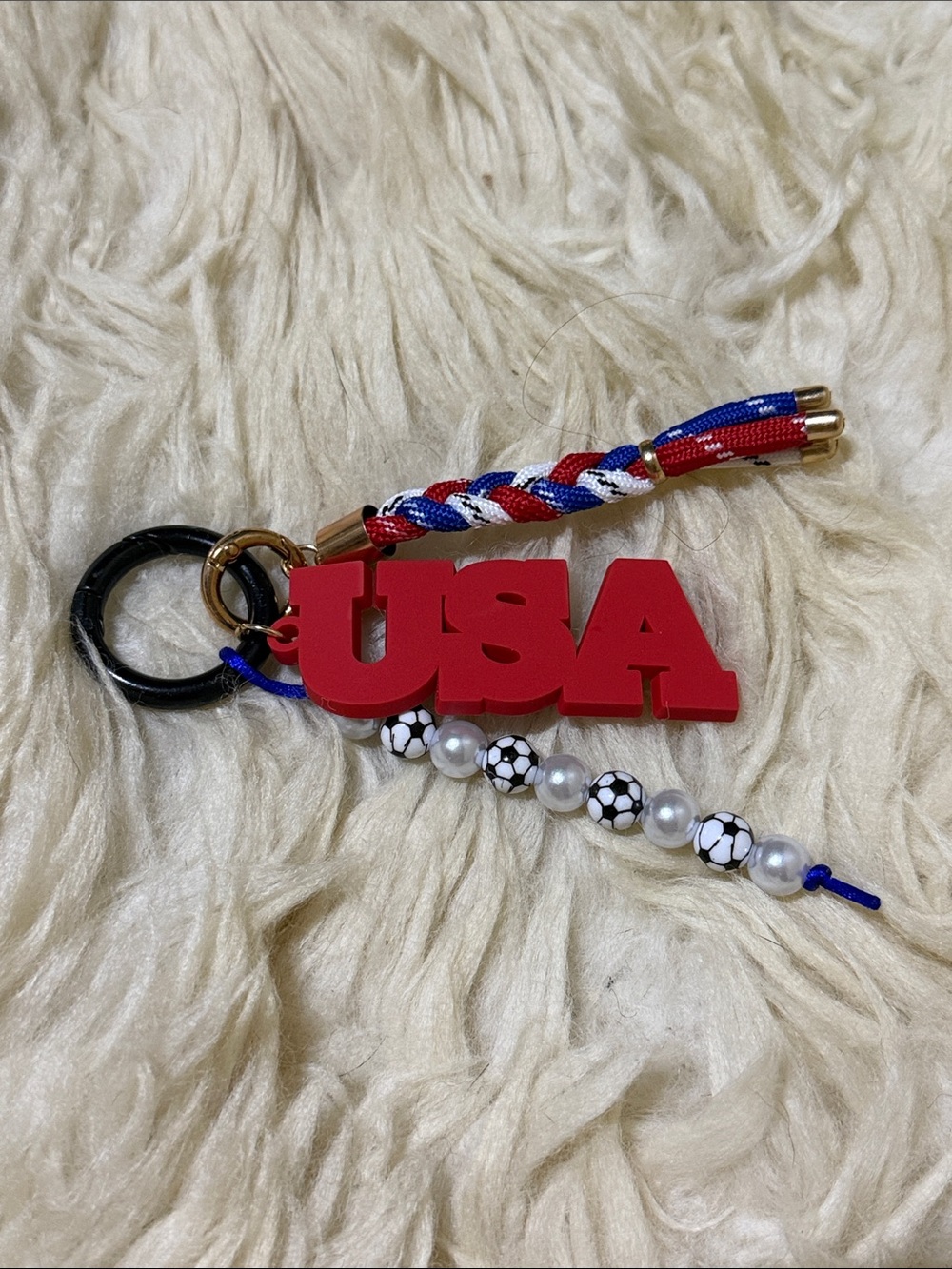 USA Red Charm Keychain/ bag tag- Patriotic Red, White & Blue